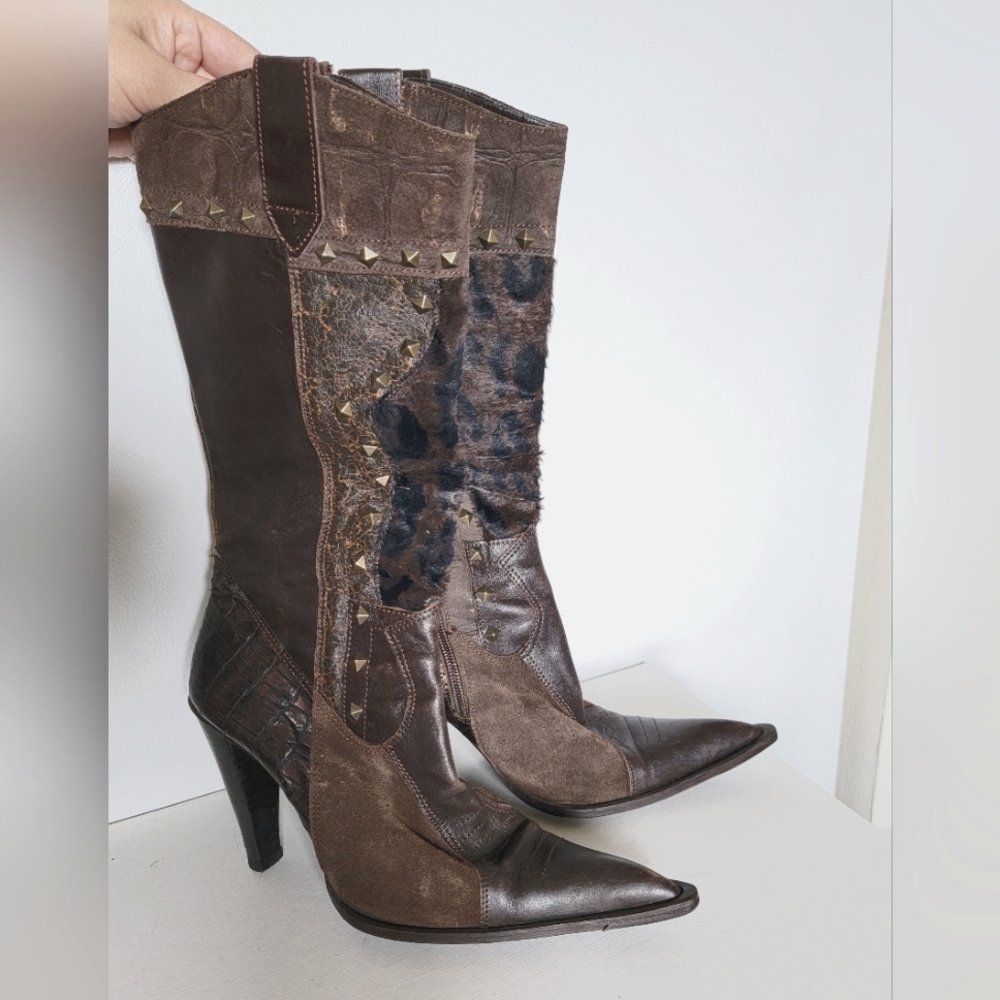 Tsakirks Mallas Brown Leather Heeled Boots Size 37 US 7